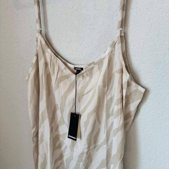 NWT Monrow Cream Tan Zebra Print Spaghetti Strap Cami Slip Mini Dress - Size L - Picture 2 of 6